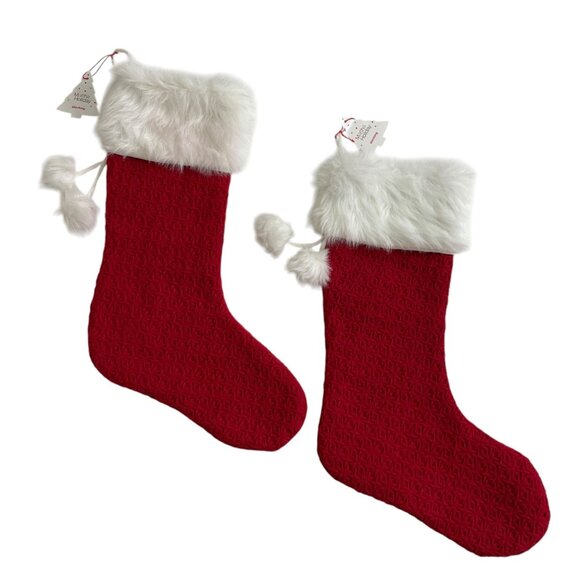 Martha Holiday Stockings Red & White Faux Fur Christmas Stockings Set of 2 - Picture 1 of 9